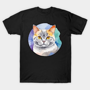 British Shorthair Cat Watercolor Drawing T-Shirt